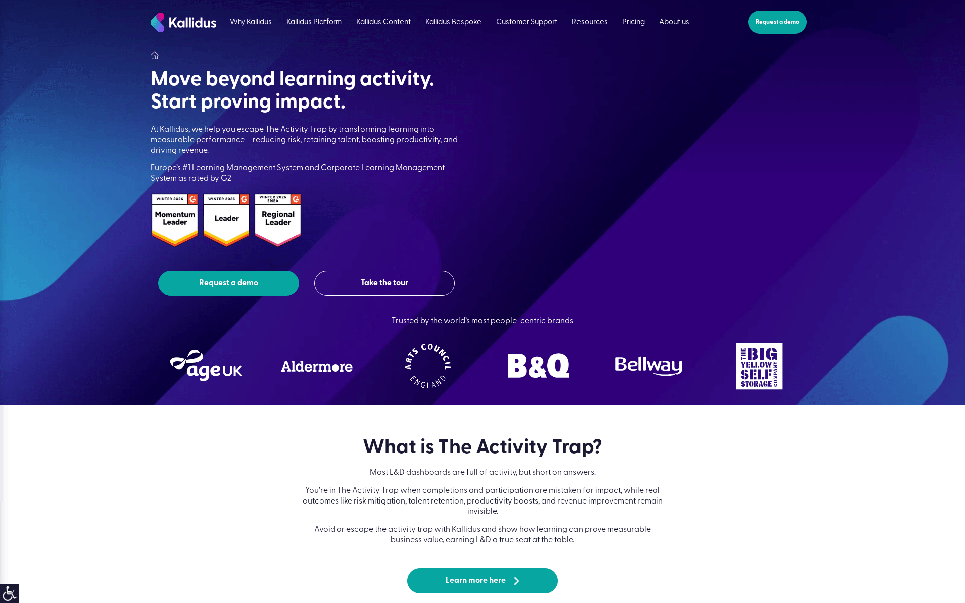 Kallidus marketing site homepage
