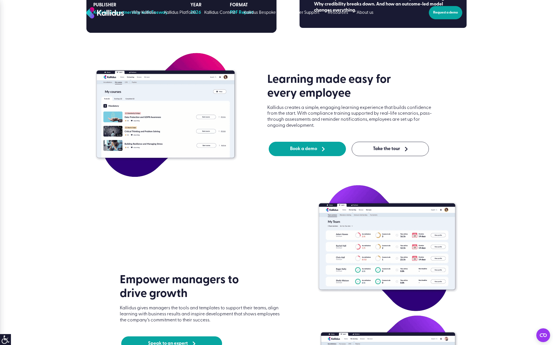Kallidus learning platform interface
