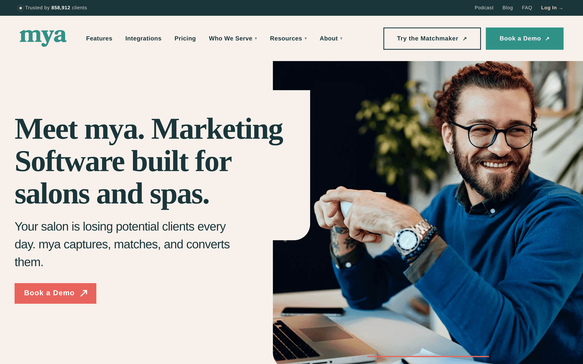 Mya marketing site homepage