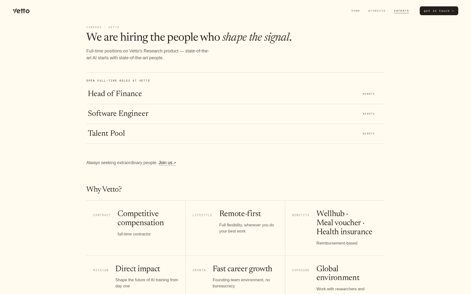 Vetto careers page