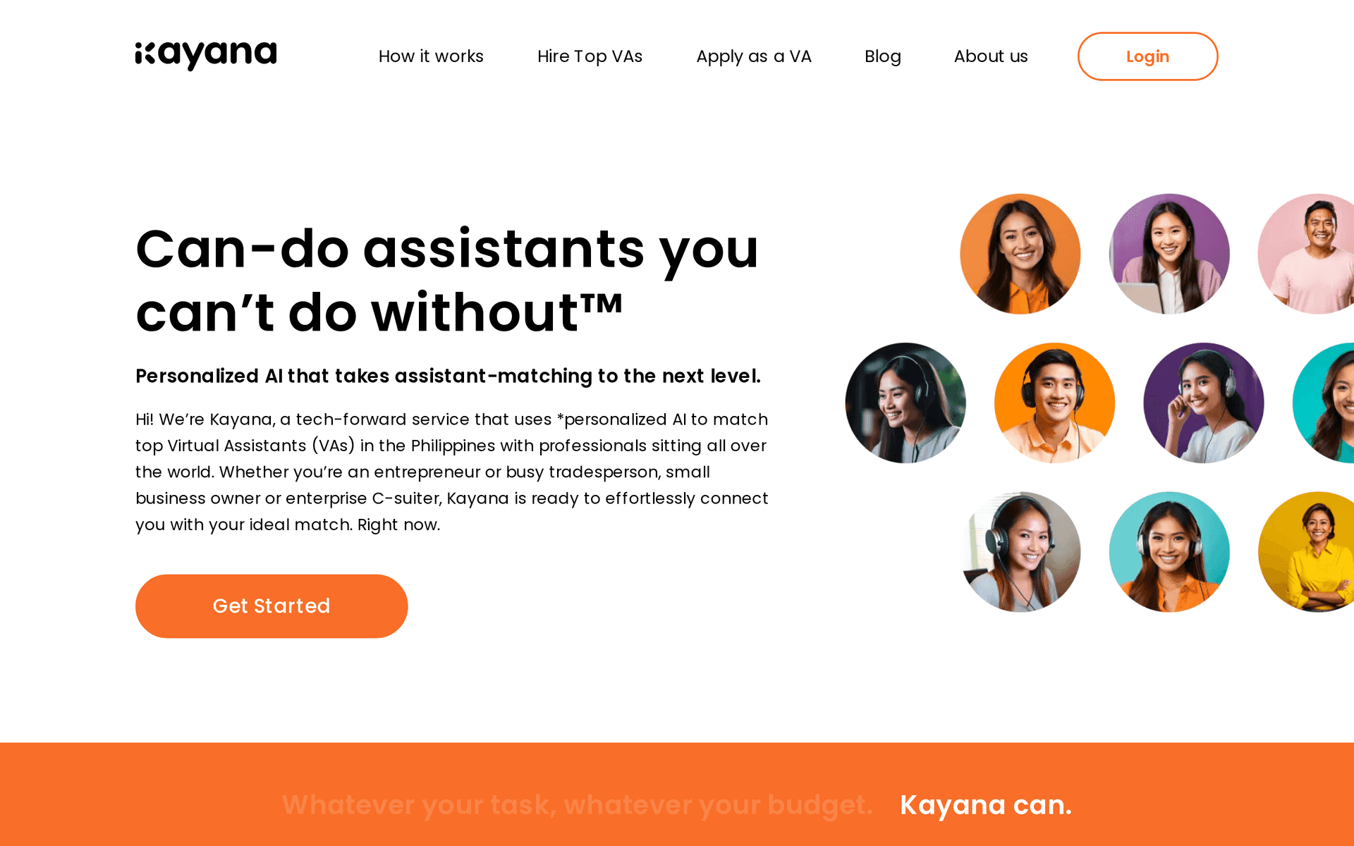 Kayana VA marketplace homepage, 2024