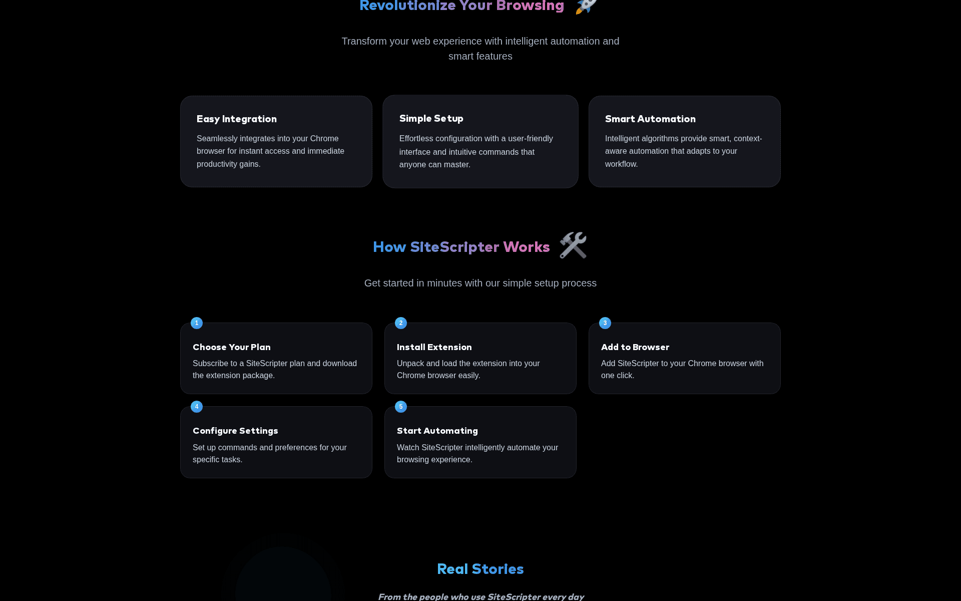 SiteScripter features and setup steps